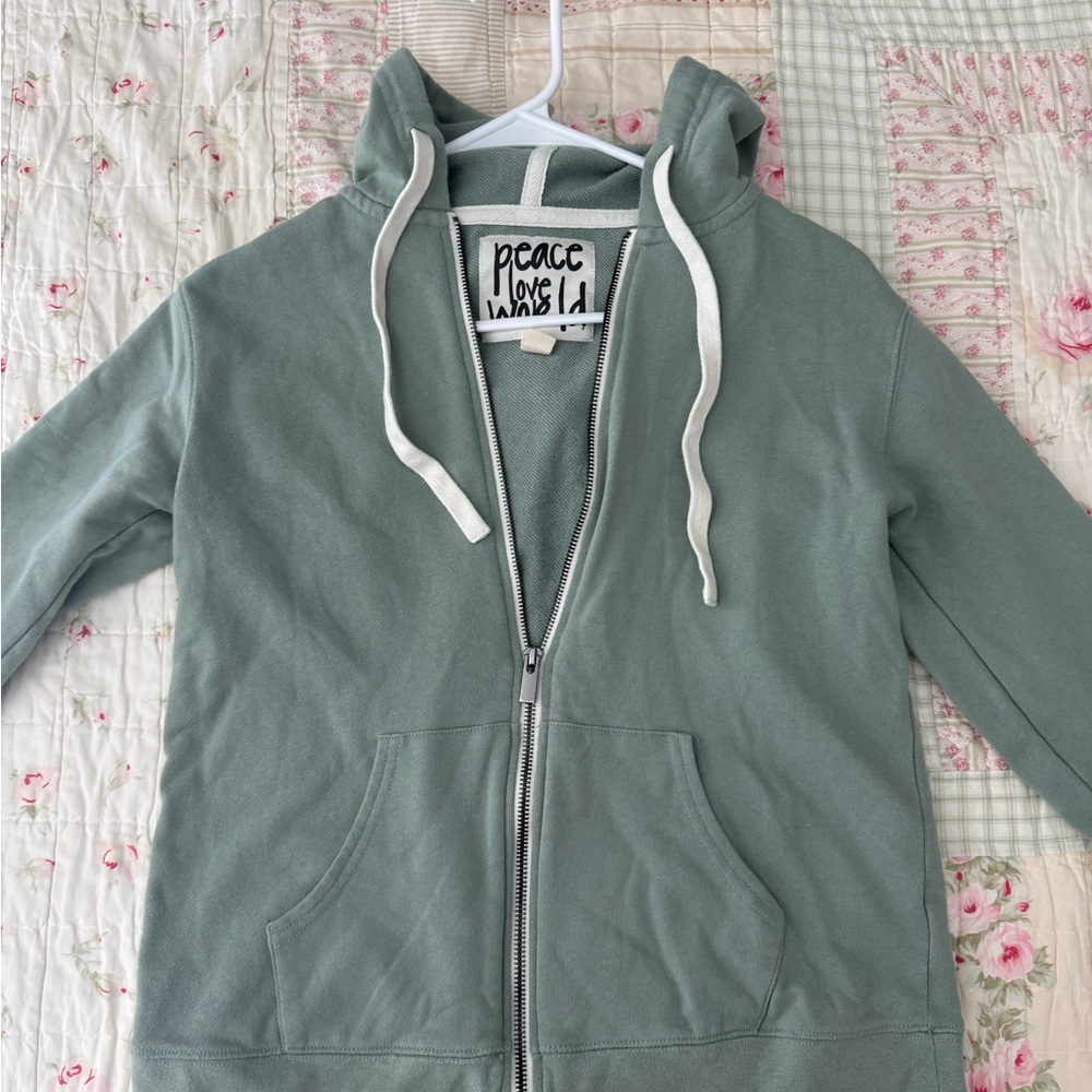 Peace Love World Sage Green Hoodie